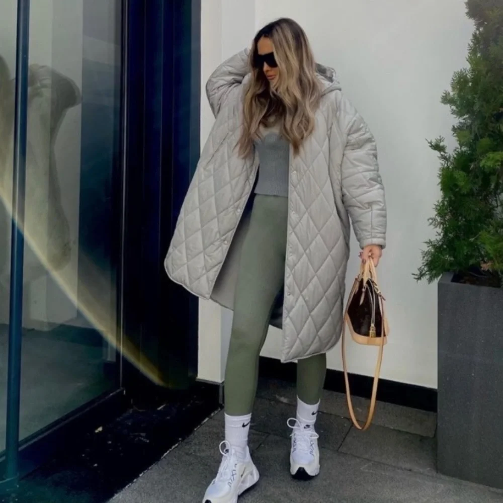 Zara long quilted puffer coat with hood stone grey - Picture 16 of 16